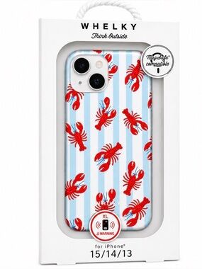 Lobster Stripe iPhone Case for iPhone 15/14/13 - White & Blue with Red Lobsters